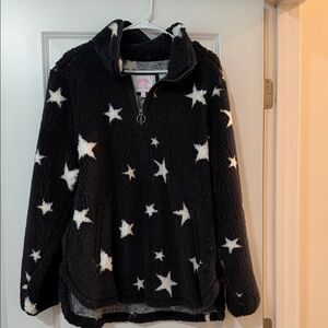 Cozy Black Star Sherpa Pullover Jacket - Women's